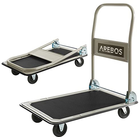 Arebos Plattformwagen Transportwagen Lagerwagen klappbar | 150kg Tragkraft | Lastenwagen | Transporthilfe mit Lenkrollen | Antirutschbeschichtung | Kantenschutz 360° Lenkrollen Paketwagen Klappwagen