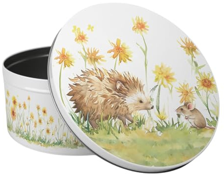 Purely Home Hedgehog & Mouse Large Cake Tin - Wildlife Themed Kitchen Gifts for Animal Lovers - Round Metal Storage Container for Baking 23 x 10cm