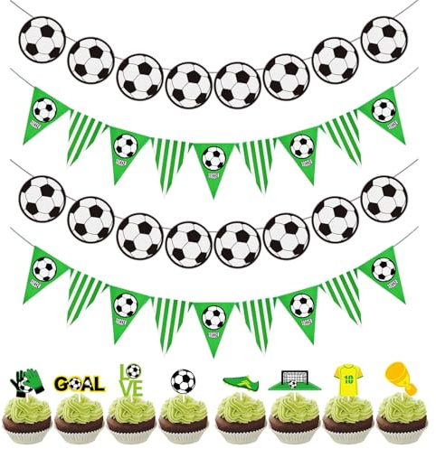 Ziyonix 6 Stück Fußball Deko Banner, Fussball Party Deko Wimpelkette, Fußball Girlande, Fußball-Cupcake-Picks für Fußball-Fans, Fußball Thema Party Supplies