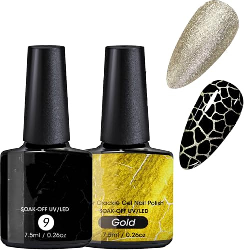 Crackle Effect Gel Nail Polish, Gold Base Coat, 7.5ml, LED/UV Soak-Off