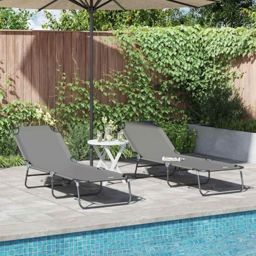 Frdhee Schaukelsessel Klappliege Strandstühle,Klappbare Sonnenliege 2 Person 2 pcs Grau 56 x 189 x 87cm Stoff,Liegestuhl Für Balkon,Terrasse,Einfach Zu Montieren