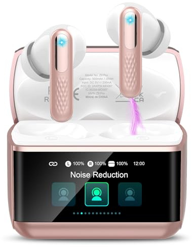 ZYHKON HiFi Stereo Bluetooth Ear buds with Multifunctional Touchscreen, Wireless Earbuds, Bluetooth 5.4 Headphones In EarBluetooth Earphones Rose Gold