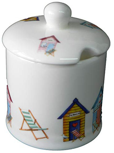 Beach Huts, bone china preserve, jam mamalade pot container