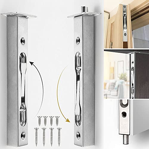 BUZIFU 2 PCS Porte de Sécurité Dissimulée en Acier Inoxydable Loquet Caché de Porte Argent Serrure à Pêne Coulissant Antirouille Verrou et Boulon Loquet de Porte Dissimulé pour Porte, 15.5*4.5*2.3cm