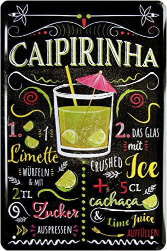 WOGEKA ART Retro Blechschild - Caipirinha Cocktail Rezept - witziger Spruch als Geschenk-Idee zum Geburtstag Weihnachten zur Dekoration 20x30 cm Vintage-Design aus Metall 21