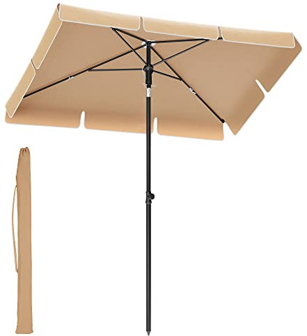 SONGMICS Ombrellone da Balcone 180 x 125 cm, UPF 50+, Inclinazione Bidirezionale a 30°, Altezza Regolabile, con Borsa da Trasporto, Giardino Terrazzo, senza Base, Tortora GPU180K01
