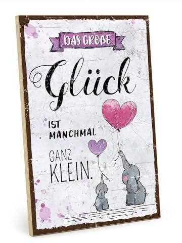 TypeStoff Holzschild mit Spruch – Glück – Vintage-Look mit Zitat als Geschenk und Dekoration zum Thema Liebe und Freundschaft - HS-00835