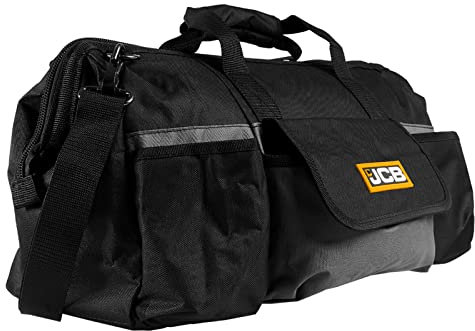 JCB 20 Tool Kit Bag, Ideal Tool Organiser with Multiple Pockets, Includes Padded Shoulder Straps & Soft Grip Carry Handle, Tool Bags for Professional, Soft Base, Black