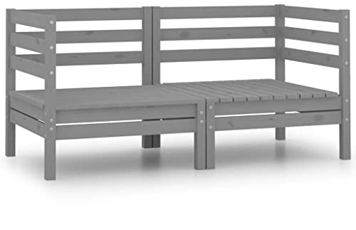 vidaXL 2-Sitzer-Gartensofa Grau Kiefer Massivholz