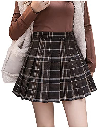Damen A Linie High Waist Kammgarn Kariert Midirock Rock Kariert Kilt-Rock Faltenröcke Tartan Minirock Hohe Taille Kurz Skirt Informell Glocken Rock Schlichter Mini Skater Rock (Schwarz, M)
