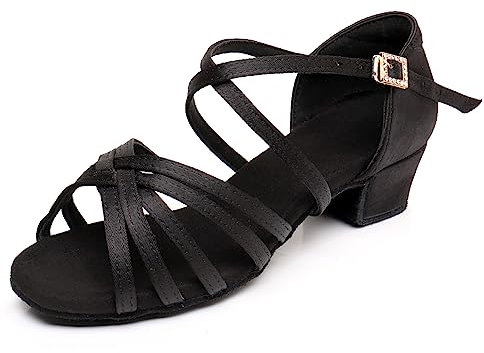 Scarpe da Ballo Latino Professionali per Le Donne Tacchi Bassi 3.5cm per Ragazze ChaCha Salsa Jazz Ballroom Scarpa da Ballo per Principianti Pratica Nero 39EU