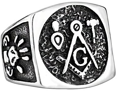 Homxi Goth Ring Herren,Ringe Freimaurer Freimaurer Edelstahlring Herren Schwarz Silber Ringe Herren Größe 65 (20.7)