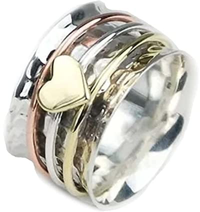 Self Love Spinner Herz Ring, Herz Rotierende Angst Relief Ring, Herz Ringe Angst Relief Ringe Einfarbig gehämmert Spinner Band Ringe Herz Design Spinner Ringe Liebesring Geschenke für Frauen,