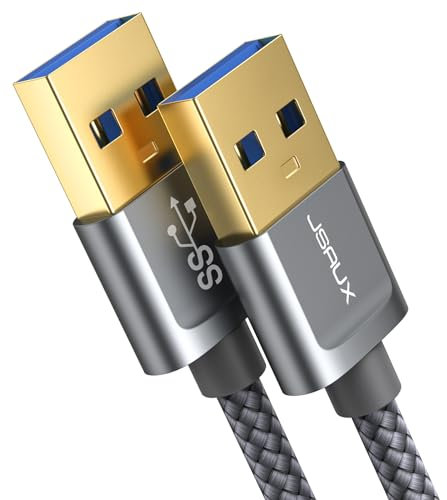 JSAUX USB 3.0 Cable, USB A Male to A Male Nylon Connection Cable 1.5FT, 5Gbps Super Speed, Gold-Plated Connector for HDD, DVD, Printers, Cameras, Hard Drive Enclosures, Laptop etc. (Grey)