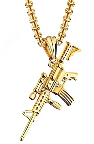 JKJF Armee Gewehr Anhänger Halskette Hip Hop Punk Rock Pistole Kette Gotik Sturmgewehr Halskette Vintage Biker Halskette für Herren - Gold Stil 1