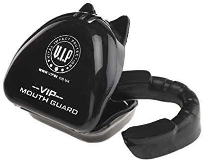 VIP Custos Premium Doppellagiger Mundschutz mit Etui Boxen MMA Rugby Muay Thai Hockey Judo Karate Kampfsport Kontaktsport Schwarz