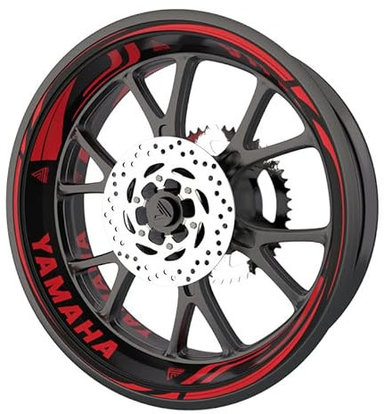 Set completo di adesivi per cerchioni per moto Yamaha di qualità Premium (adesivi per 2 cerchioni) (rosso)