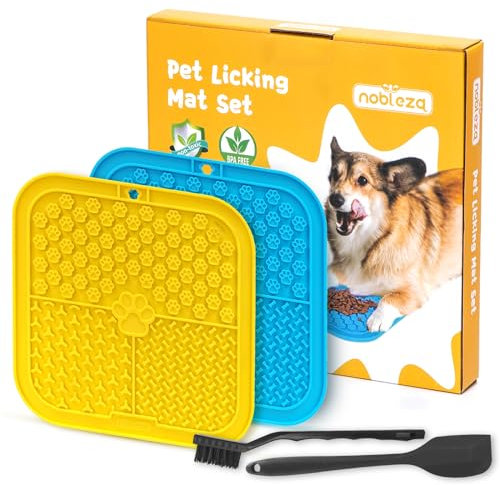 Nobleza Alfombrilla para Lamer Perros, 2 Piezas, Lickimat Perros y Gatos con Espátula y Cepillo de Silicona, Super Ventosas para Bañarse, Arreglarse, Entrenar y Cuidado de Las Garras