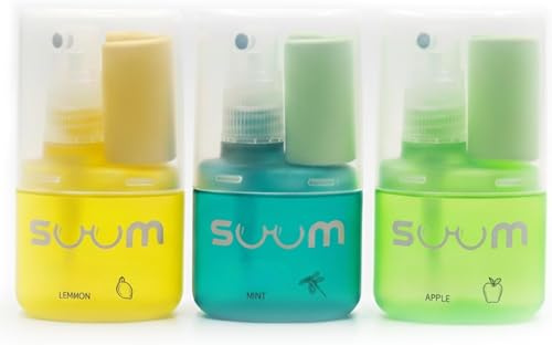 SUUM Pack 3 Spray Limpiador de Gafas con Paño de Microfibra - Spray con para Lentes Limpios y sin Vaho para Cristales y Pantallas - Limpia Gafas (Menta, Limón y Manzana)