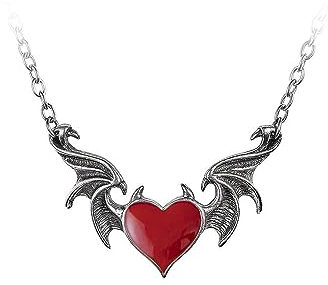 BKEPDY Herzkette Gotisch Halskette Halloween Halskette mit Herz Dämon Flügel Anhänger Halskette Gotisch Halskette Halloween Schmuck Geschenke für Frauen Mädchen (Rot)