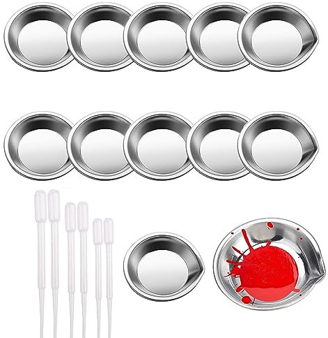 12pcs Paint Makeup Mixing Palette Round Paint Tray,Oil Paint Palette,Small Round Tray,Makeup Mixing Palette Tray 5cm Diameter Paint Tray with 6 Droppers for Watercolors,Oil and Water-Based Paints