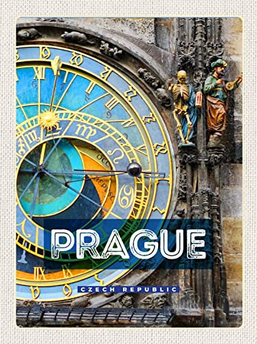 AGDeko® Blechschild Prague CZ Prag Rathausuhr Tschechien Reisen Urlaub Touristik Größe 30x20 cm
