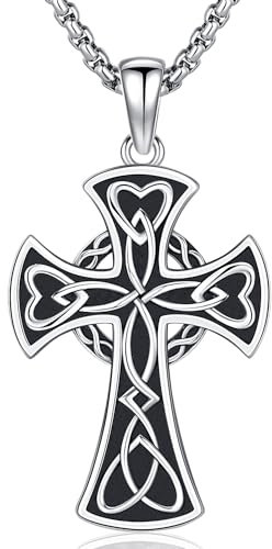 Friggem Kreuz Halskette 925 Sterling Silber Keltischer Knoten Kreuz Anhänger Amulett Schmuck Geschenke für Damen und Herren