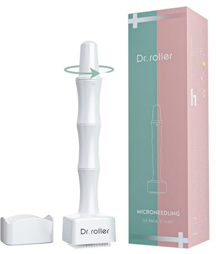 Dr.roller Derma Stamp 0-3mm Réglable, Microneedling Dermastamp Derma Roller Cheveux avec 140 Micro-aiguilles en Titane pour Cheveux, Barbe, Visage, Corps (Amélioration du Blanc)