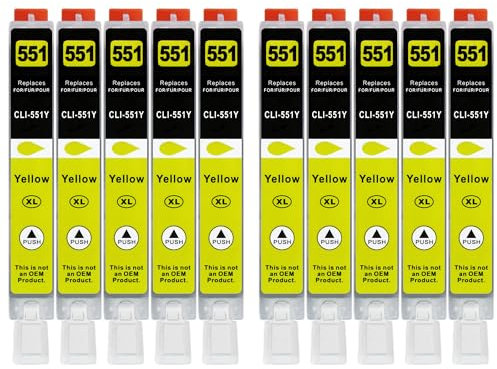 10 XXL Druckerpatronen kompatibel zu CLI-551 Y Gelb für Canon PIXMA IP7250 IP8750 MG5450 MG5550 MG5650 MG6350 MG6450 MG6650 MG7150 MG7550 MX725 MX925 IX6850