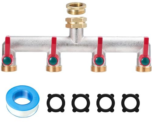 Splitter per Tubo da Giardino in Ottone nichelato, Splitter per Rubinetto a 4 Vie da 3/4&1/2, Ingresso Acqua Esagonale aggiornato, più Robusto e duraturo,Lo Splitter per Rubinetto