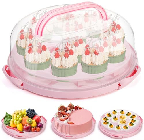 Coloch Round Cake Carrier with Lid and Handle for 10 in, All in 1 Multipurpose Cake Keeper Holder, Plastic Devil Eggs Holder Portable Dessert Container Serving Tray for Cupcake, Muffins, Snack, Fruit