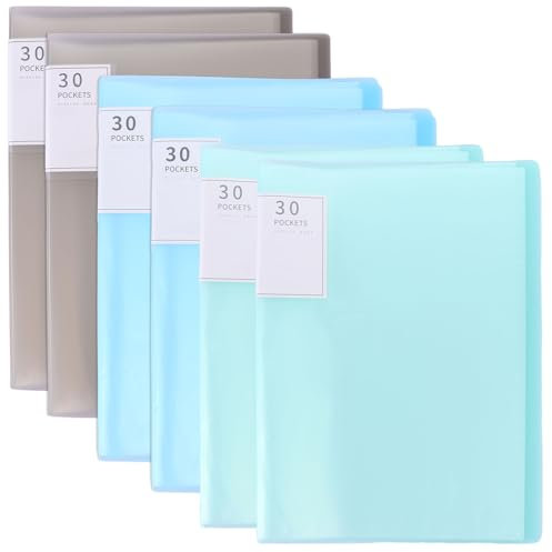 ASelelcted Lot de 6 porte-vues A4 à 30 pochettes en plastique pour individuels, école, bureau (3 couleurs)