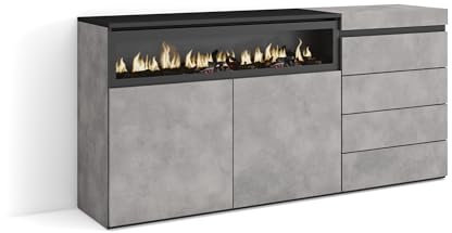 Skraut Home | Sideboard, Kommode | Aufbewahrungsschrank | 157x75x35 cm | Für Schlafzimmer, Zimmer | Elektrokamin. | Kommode mit Schubladen | Moderner Stil | Zement