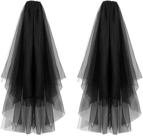 UILYNIU 2 Stück Schleier Braut Hochzeitsschleier Hochzeit Kurzer Schleier Brautschleier Schwarz Halloween Schleier Spitze Hexe Cosplay mit Kamm für JGA Hochzeit Zubehör Schleier