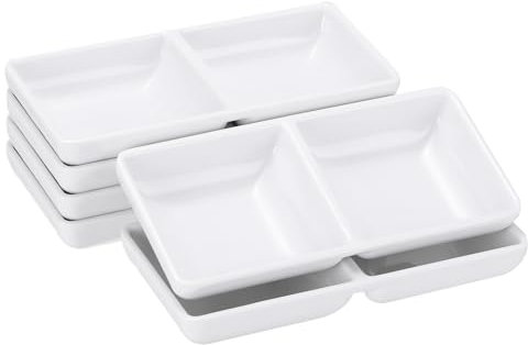 sourcing map MF Lot de 6 petits bols carrés blancs avec 2 compartiments divisés pour condiments, desserts, maison, barbecue, fête, pique-nique, restaurant