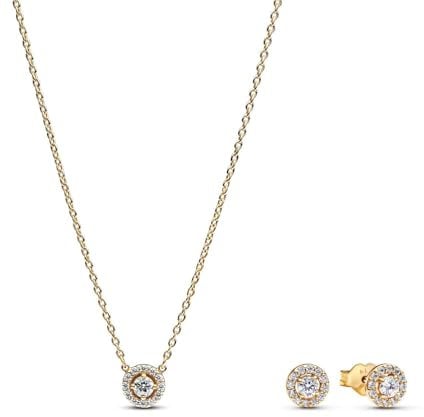 PANDORA Schmuck-Set für Damen Runder Pavé Heiligenschein Goldfarben 68617