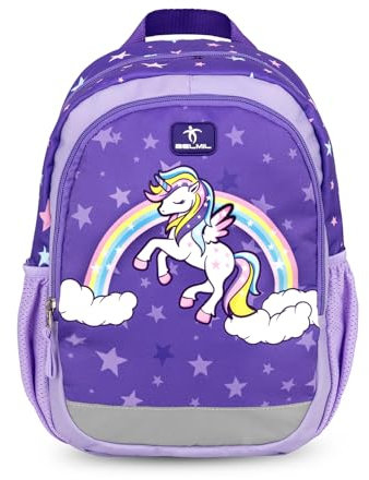 Belmil Kindergartenrucksack mit Brustgurt und Namensschild für 3-6 Jährige/Krippenrucksack Kindergartentasche Kindertasche (Unicorn Dream Stars)