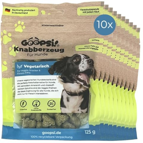 GOOPSI Hundeleckerli Knabberzeug Vegetarisch 125g - 10er Pack, Hundesnack getreidefrei & zuckerfrei, 100% Natur Leckerli für Hunde, Belohnung & Training - aus Deutschland