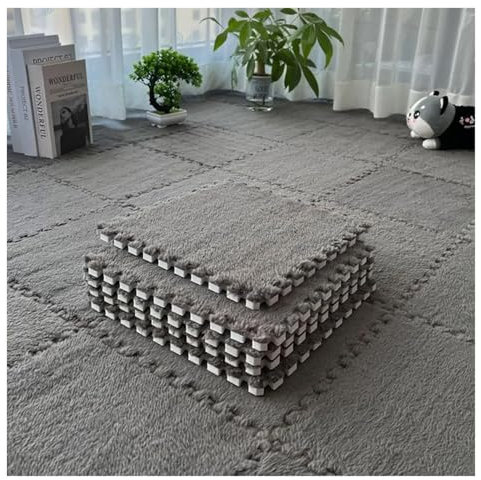 LaiYN 10 Stücke 30 * 30cm Wohnzimmer Hause Schaum Plüsch Patchwork Boden Matte Übung Kinder(Grey)