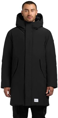 khujo Herren warmer Parka langer Wintermantel mit verstellbarer Kapuze und magnetischen Verschlüssen Fogg Black Gr. XL