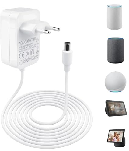 30W Adaptateur Secteur 18V 1,67A pour Echo 3e 4e Gén Echo Show 8 10 15 21 Echo Plus 2e Gén Echo Show 2e Gén Charge AC avec Câble 1,5m Cordon d'alimentation DC 6.3 * 2.5mm Remplacer