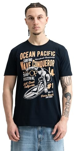 Ocean Pacific Herren T-Shirt Normale Passform Gnarly XXL, Dark Navy/Orange/Ecru