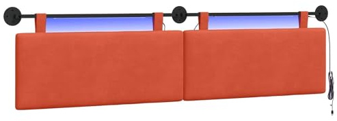 vidaXL Hängendes Kopfteil Mit LED Licht Rot-Orange Cordstoff, Moderner rechteckiger Wand-Kopfteil, weich gepolstert, verstellbare Rückenlehne, platzsparender Bett-Zubehör