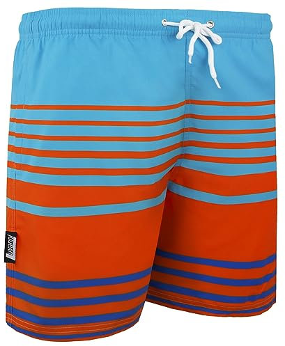 Luvanni Badehose für Herren Schnelltrocknende Badeshorts 564 mit Kordelzug Beachshorts Boardshorts Schwimmhose Männer gestreift Streifen orange blau Farbe Bunt XXL