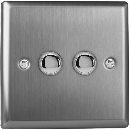 Varilight Double Momentary Retractive Switch - Classic Brushed Steel with Brushed Steel Buttons, XTM2