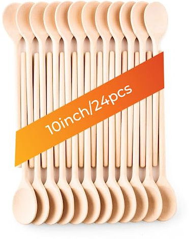 Mr.Woodware 25 cm Wooden Spoons for Cooking - Set of 24 Long Handle Wooden Spoon for Mixing, Stirring, Tasting - Kitchen Wooden Utensils for Cooking and Crafts, Personalized Engraved Wood Burning