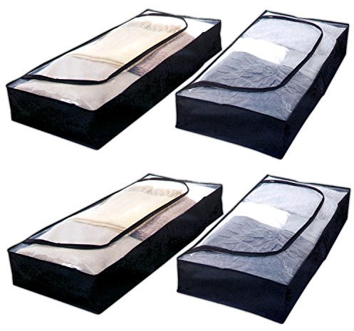 HAC24 4er Pack Unterbettkommode 103x45x15cm Schwarz Unterbettbox Unterbett Aufbewahrung Kommode Bett Aufbewahrungstasche