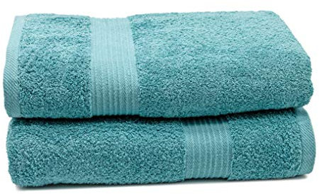 ZOLLNER Set de 2 Serviettes de Bain, Coton, 550 g/m², 100x150 cm, Turquoise
