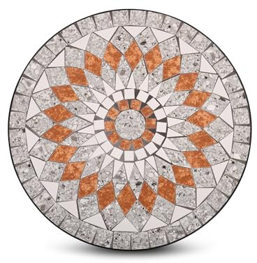 MACOShopde by MACO Möbel Raburg Mosaiktisch, 60 cm Ø, runder Gartentisch mit Mosaikmuster, Balkon- und Terrassentisch, mediterranes Flair, liebevolle Handarbeit, Mayla, Grau-Orange-Beige