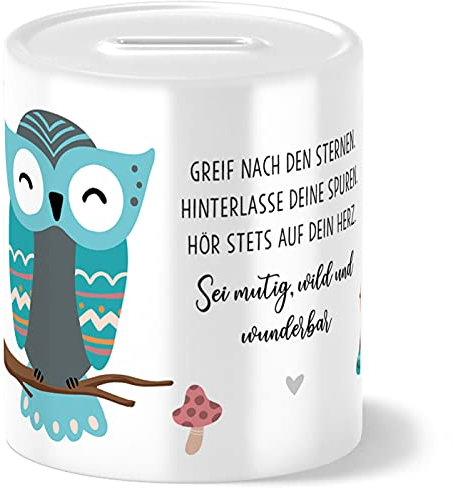 OWLBOOK® Boho Eule Spardose Kinder Junge Mädchen | Geschenke zur Einschulung | Taufgeschenke | Geschenk Taufe Geburt Geburtstag | Sparschwein | Sparbüchse | Sparkasse | Wiederverschließbar